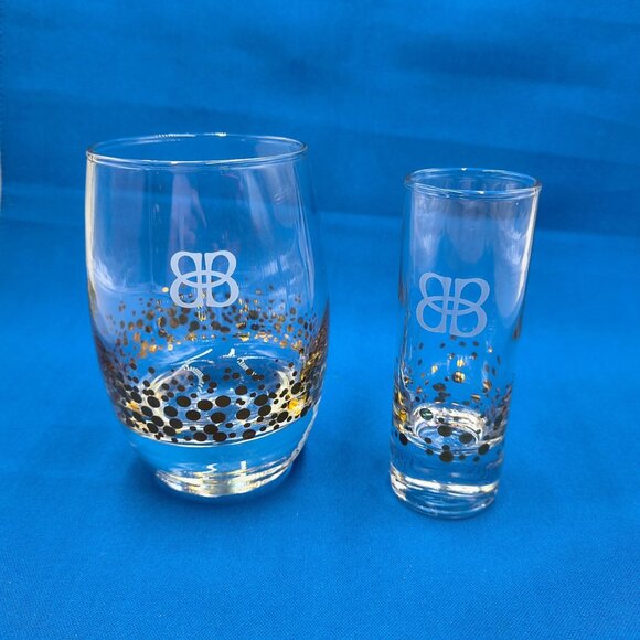 Vintage Baileys Irish Cream Gold Confetti Dot Lowball Rocks & Tall Shot Glass - Picture 1 of 9